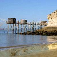 Carrelets at Saint Georges of Didonne at low tide in France, region Charente-Poitou